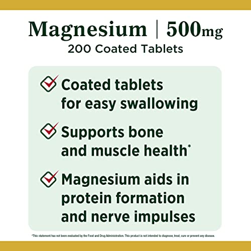 Magnesium by Nature’s Bounty, 500mg Magnesium Tablets for Bone & Muscle Health, 200 Tablets thumbnail
