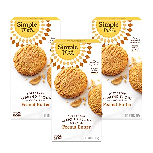 Simple Mills Almond Flour Peanut Butter Cookies, Gluten Free and Delicious Soft Baked Cookies, Organic Coconut Oil, Good for Snacks, Nutrient Dense, 6