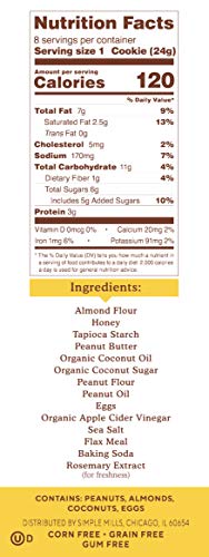 Simple Mills Almond Flour Peanut Butter Cookies, Gluten Free and Delicious Soft Baked Cookies, Organic Coconut Oil, Good for Snacks, Nutrient Dense, 6 thumbnail