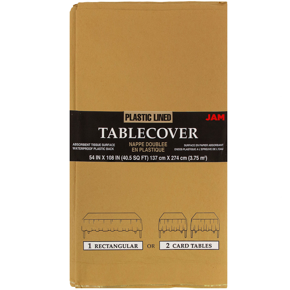 JAM Paper Gold Rectangular Plastic Lined Paper Table Cover, 54
