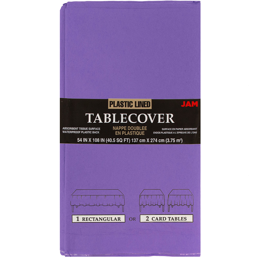 JAM Paper Purple Rectangular Plastic Lined Paper Table Cover, 54