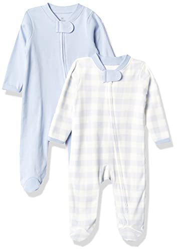HonestBaby 2-Pack Organic Cotton Footed Pajama Sleep & Play, Blue Painted Buffalo Check, 6-9 Months