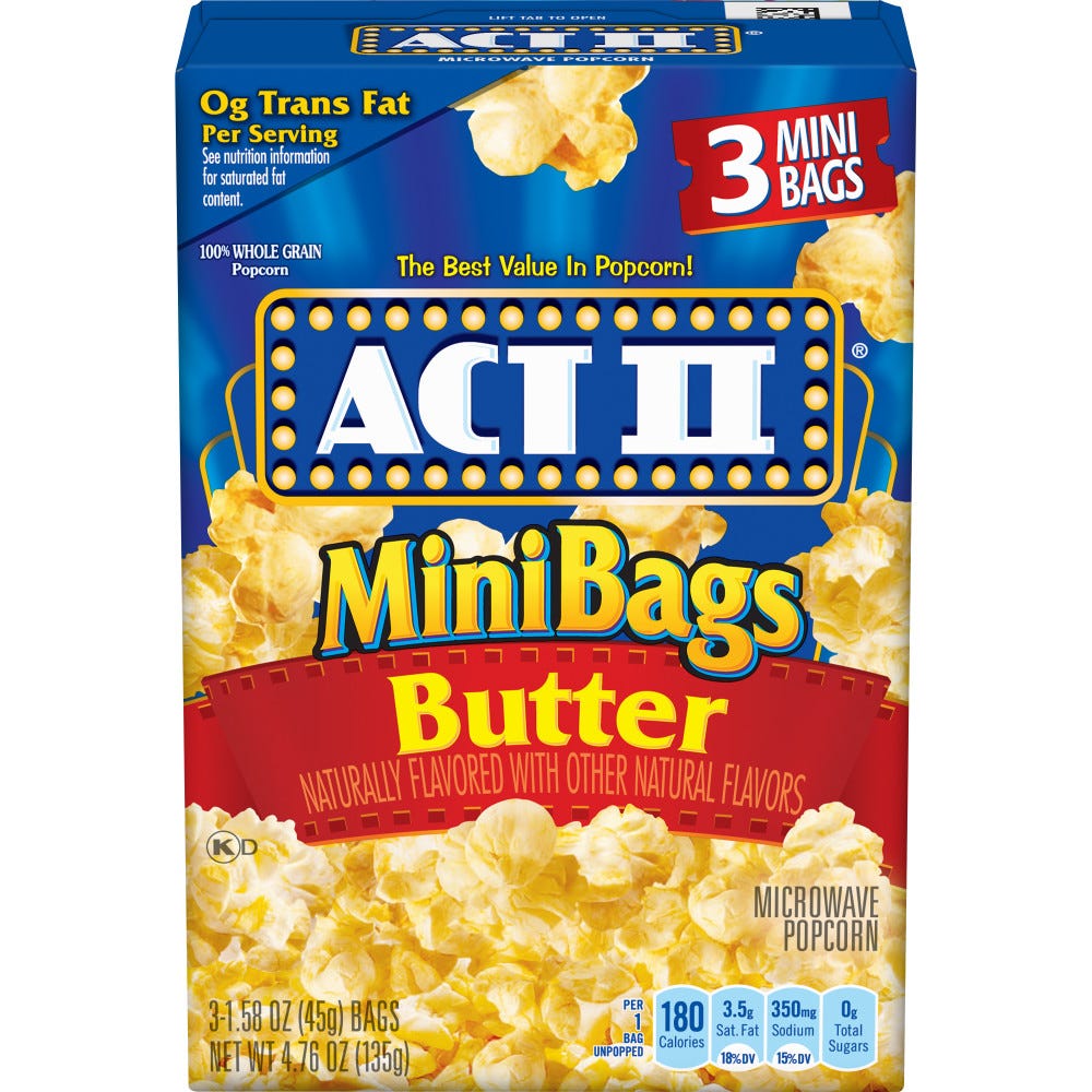 ACT II Butter Microwave Popcorn, 3-Count 1.6-oz. Mini Bags