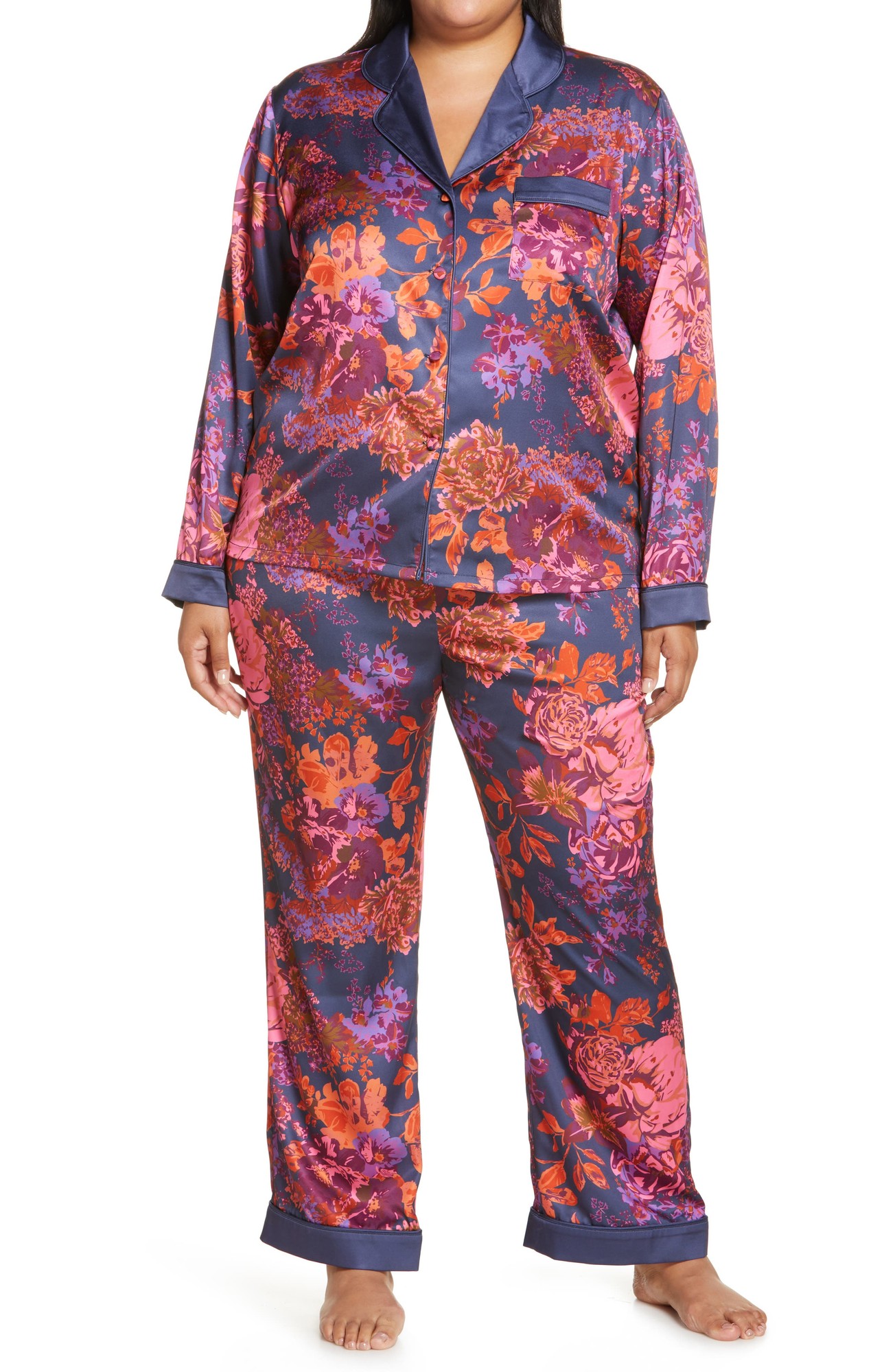 Chi Chi London Floral Pajamas in Navy Print at Nordstrom, Size 16