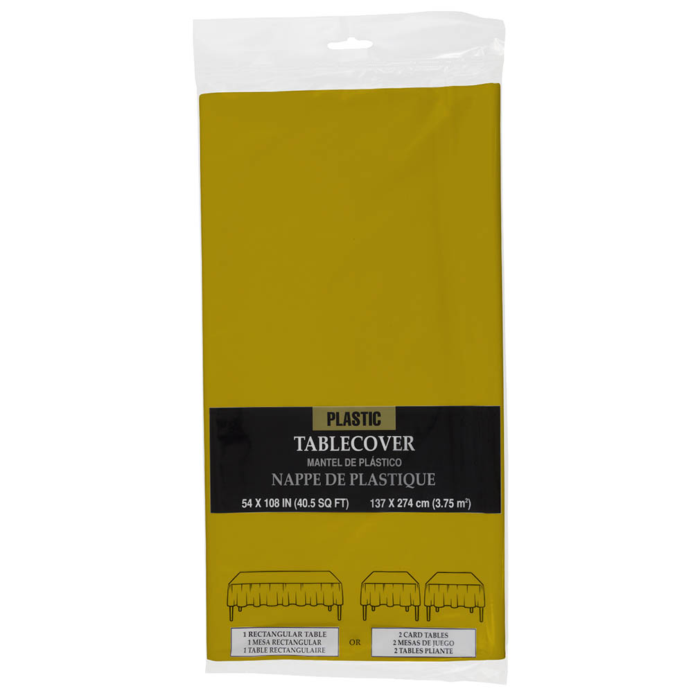 JAM Paper Plastic Table Cover, 54 X 108 Inches, Gold Tablecloth, Sold Individually (291425371) | Quill