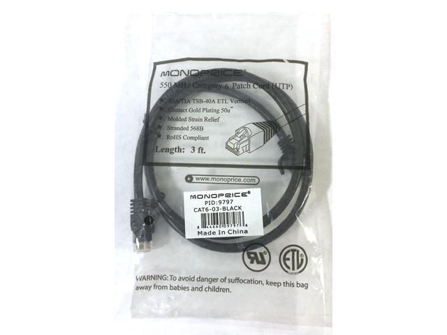 Monoprice 9797 Patch Cord (Utp) Cat 6, Flexboot, Black,3.0 Ft