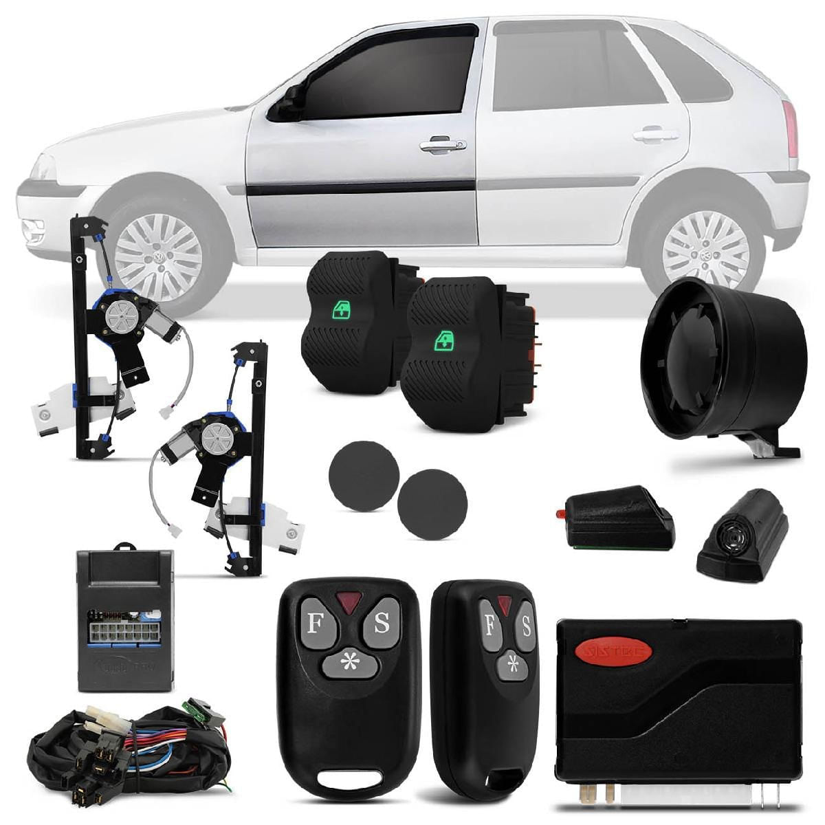 Kit Vidro Elétrico Gol Saveiro Parati G2 G3 1996 a 2005 Sensorizado Dianteiro + Alarme Sistec Sxt986