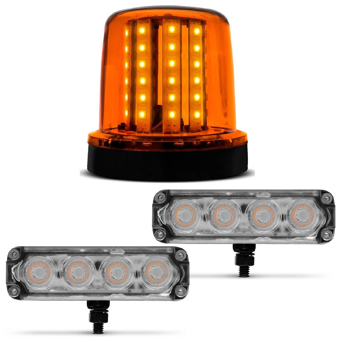Giroflex Luz De Emergência 54 Leds 12/24V + Par De Milha Power LED Slim 4 Leds 12V 4W Strobo