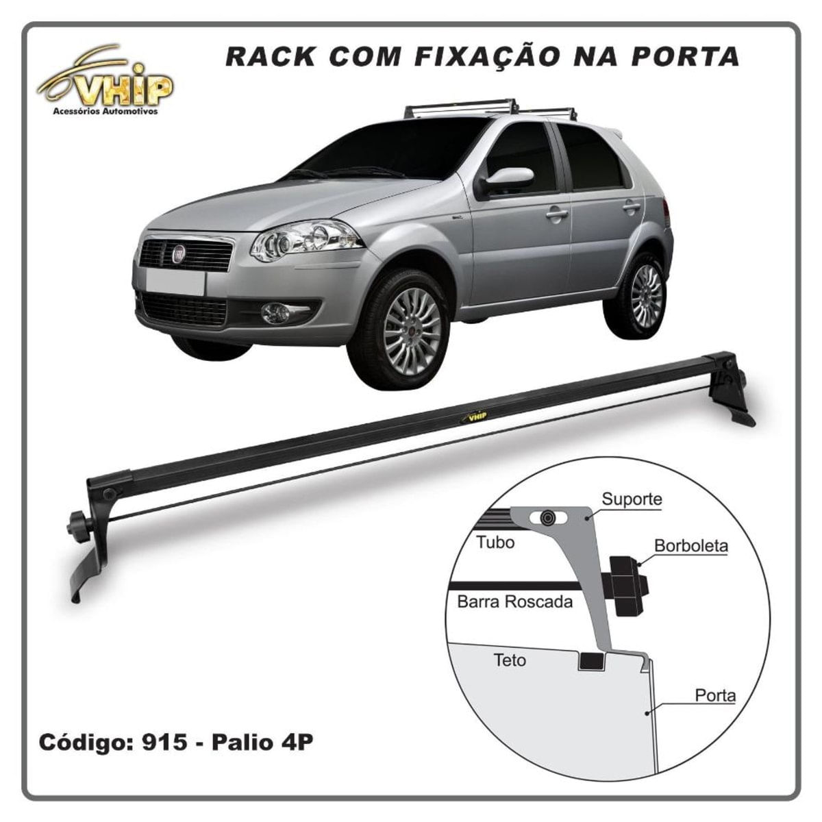 Rack De Teto Palio 96 97 98 99 00 01 02 03 04 05 06 07 08 09 10 11 12 Com 4 Portas Preto aço Vhip