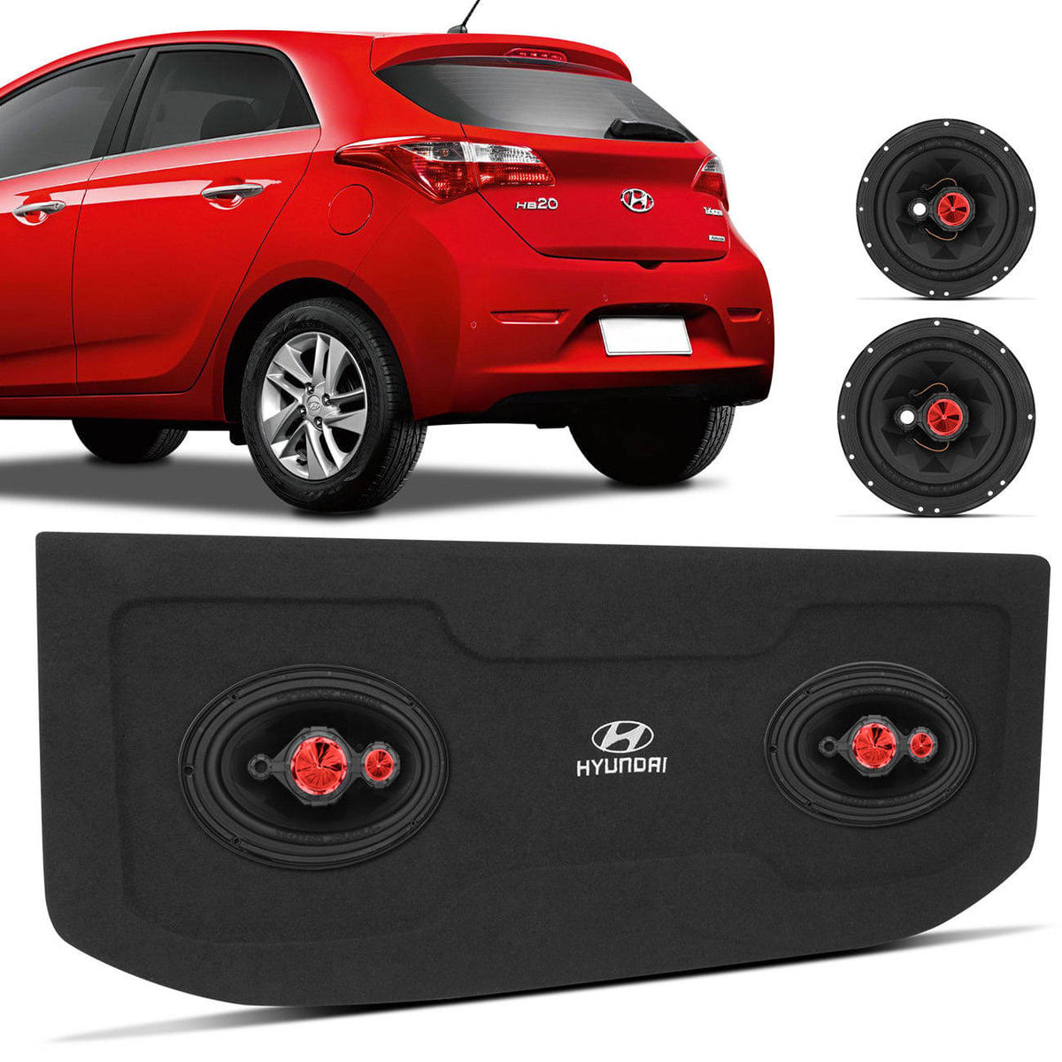 Kit Fácil Bomber Alto Falante 6 + 6X9 240W Rms + Tampão Porta-Malas Hyundai Hb20 12 a 17 Grafite