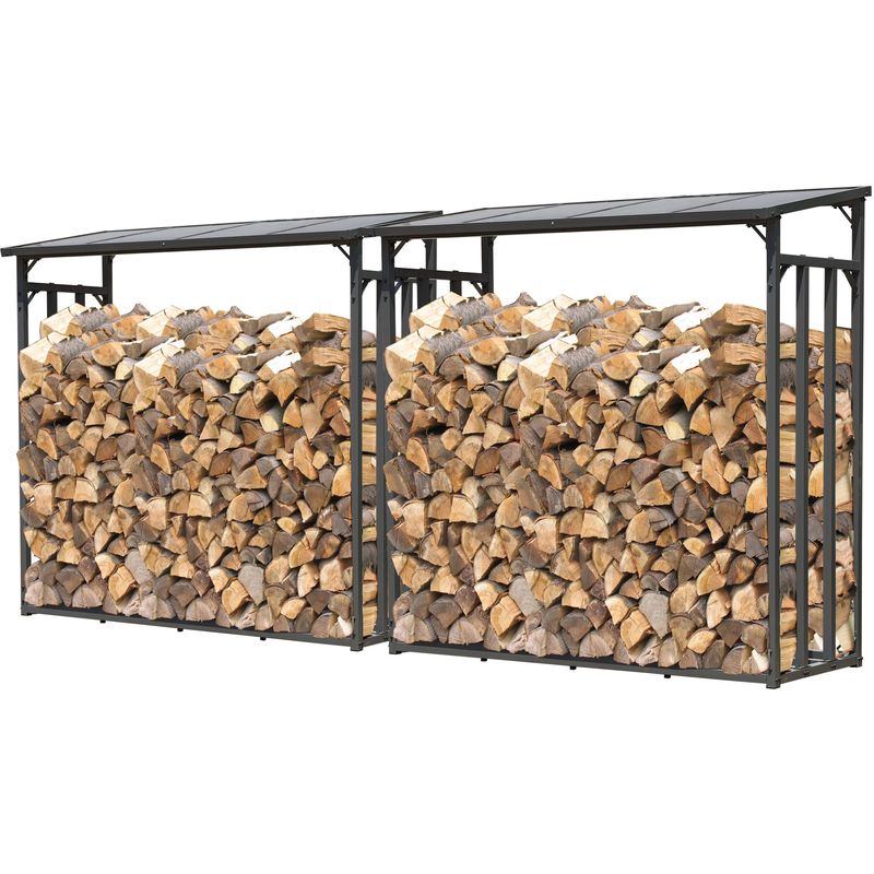 2 PièCES Étagère En Métal Pour Bois De Cheminée Anthracite XXL 185 X 70 X 185 Cm Distance Entre Les Bois 4,6 M³ thumbnail