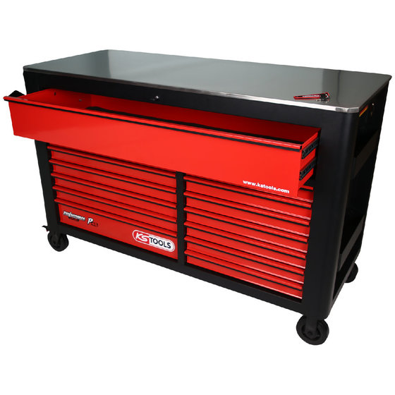 KS TOOLS Werkzeuge-Maschinen GmbH PERFORMANCEplus P45 SCHWARZ/ROT Werkstattwagen Mit 14 Schubladen (873.7014)
