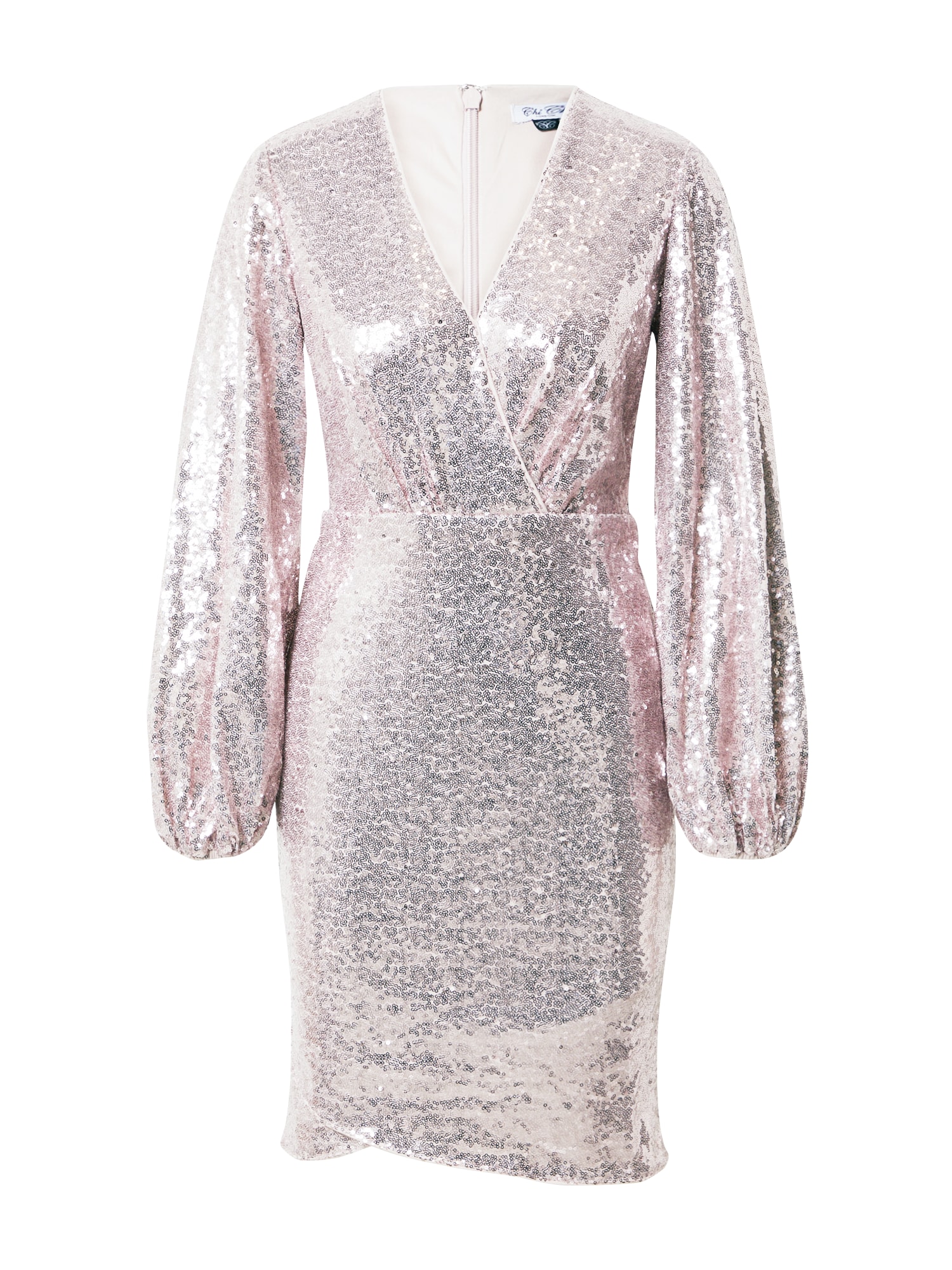 Chi Chi Long Sleeve Plunge Sequin Bodycon Mini Dress in Pink, Size 16