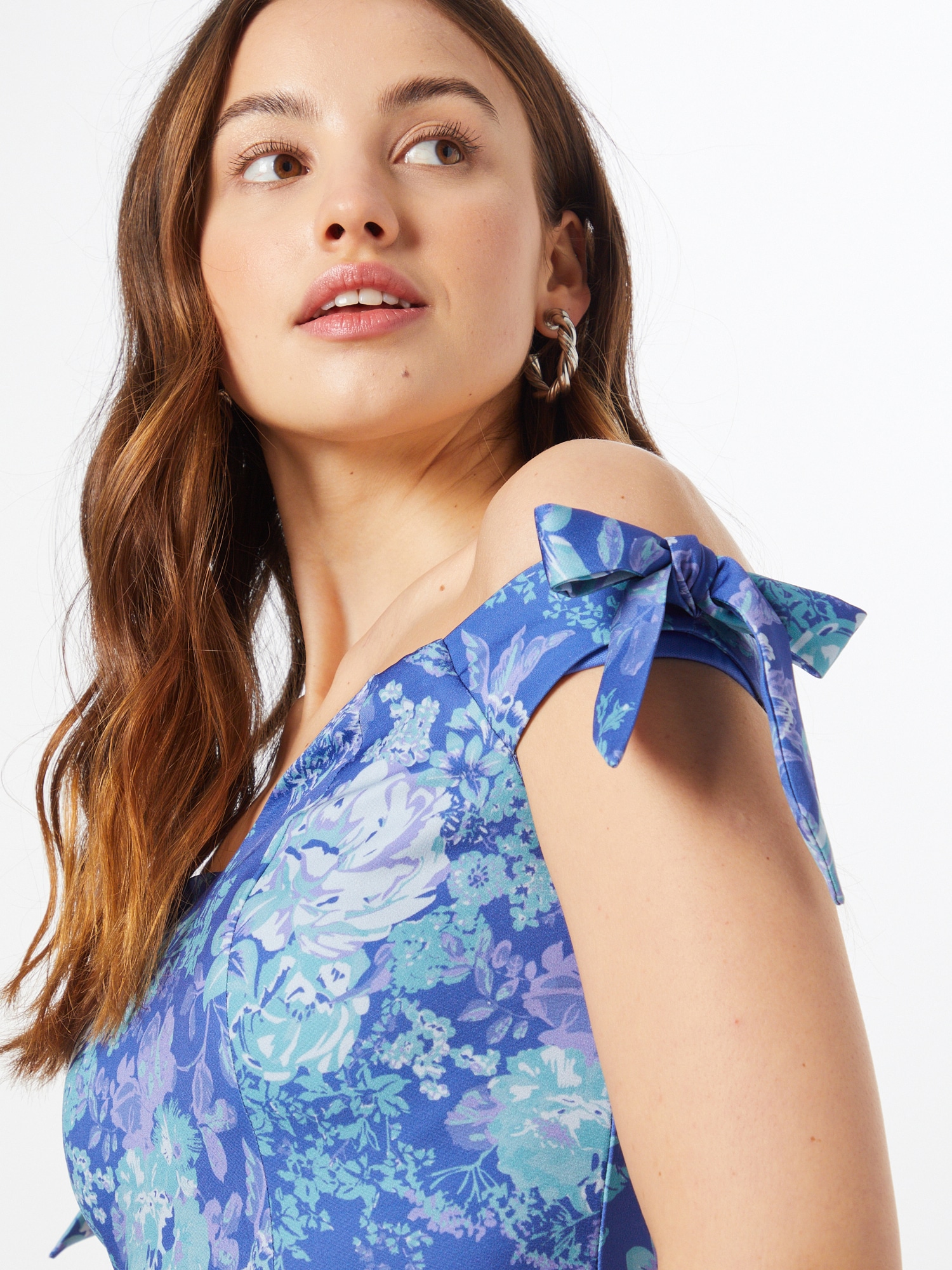 Chi Chi Bardot Floral Mini Dress in Blue, Size 16 thumbnail