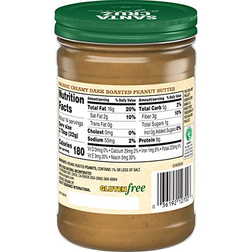 Santa Cruz Organic Peanut Butter, Dark Roasted - Creamy, 16 Ounce (Pack of 1) thumbnail
