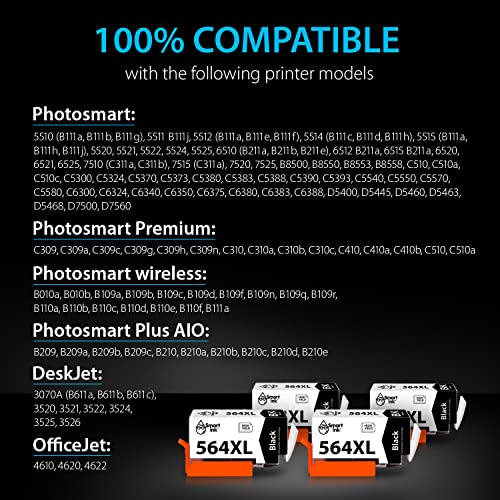 Smart Ink Compatible Ink Cartridge Replacement for HP 564XL 564 XL (4BK Combo Pack) for Photosmart 6525 6520 7520 5520 7510 5510 7525 6515 6510 B210 C thumbnail