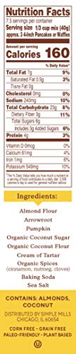 Simple Mills Almond Flour Pumpkin Pancake & Waffle Mix, Gluten Free, Good for Breakfast, Nutrient Dense, 10.7oz, 3 Count thumbnail