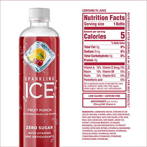 Sparkling Ice, Fruit Punch Sparkling Water, with Antioxidants and Vitamins, Zero Sugar, 17 Fl Oz Bottles (Pack of 12) thumbnail