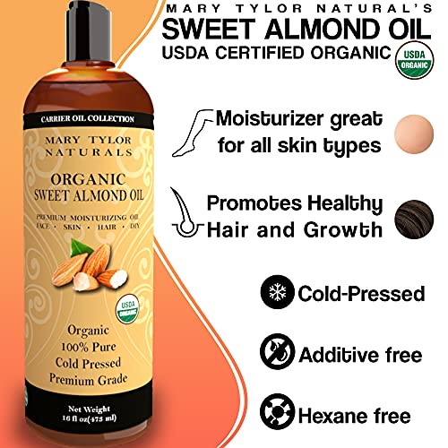 Mary Tylor Naturals Cold Pressed, Premium Grade, 100% Pure USDA Organic Sweet Almond Oil Large, 16 Oz thumbnail