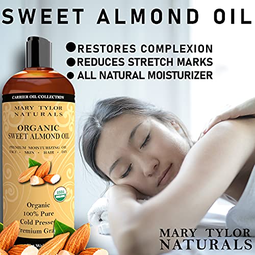 Mary Tylor Naturals Cold Pressed, Premium Grade, 100% Pure USDA Organic Sweet Almond Oil Large, 16 Oz thumbnail