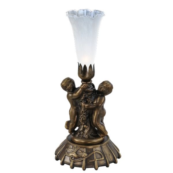 12 H Twin Cherub Pond Lily Mini Lamp