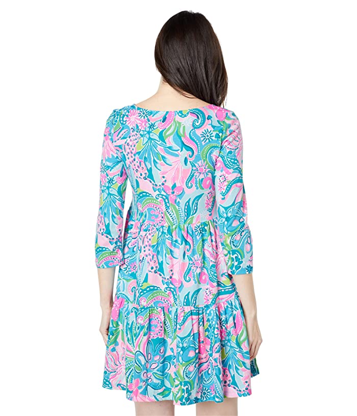 Lilly Pulitzer® Geanna Ruffle Hem Long Sleeve Dress in Turquoise Oasis Golden Hour at Nordstrom, Size Large thumbnail