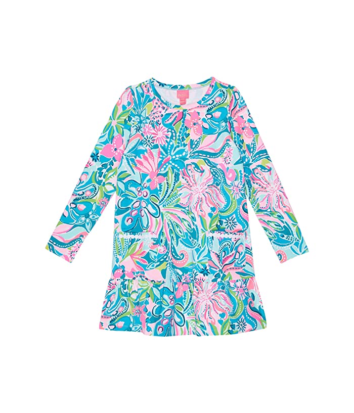 Lilly Pulitzer® Kids' Vira Long Sleeve Dress in Turquoise Oasis Golden Hour at Nordstrom