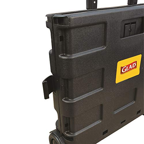 Glad Foldable Rolling Pull Cart with Telescopic Handle | Heavy Duty Folding Plastic Box with Wheels | Portable Carrier for on the Go | Collapsible Sto