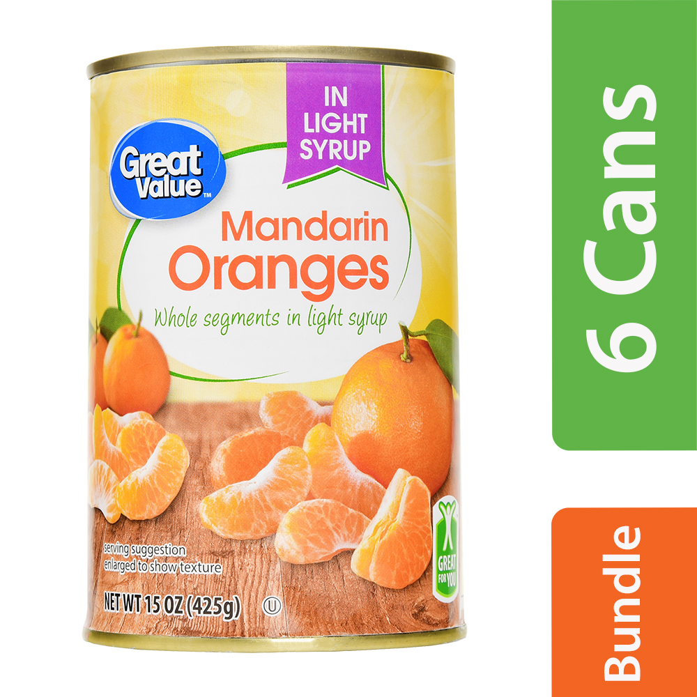 (6 Pack) Great Value Whole Mandarin Oranges in Light Syrup, 15 Oz Image
