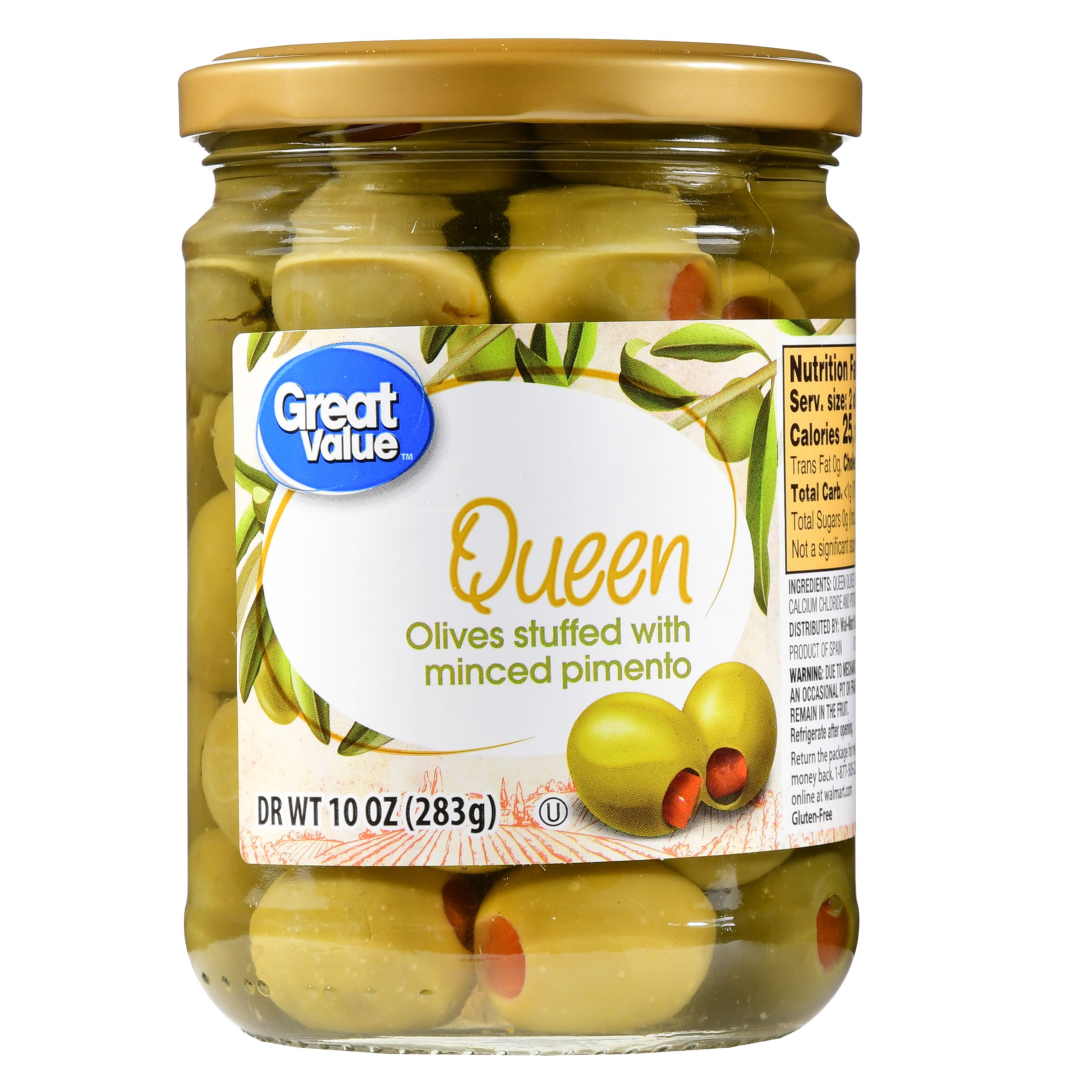 Great Value Minced Pimiento Stuffed Queen Olives, 10 Oz Image