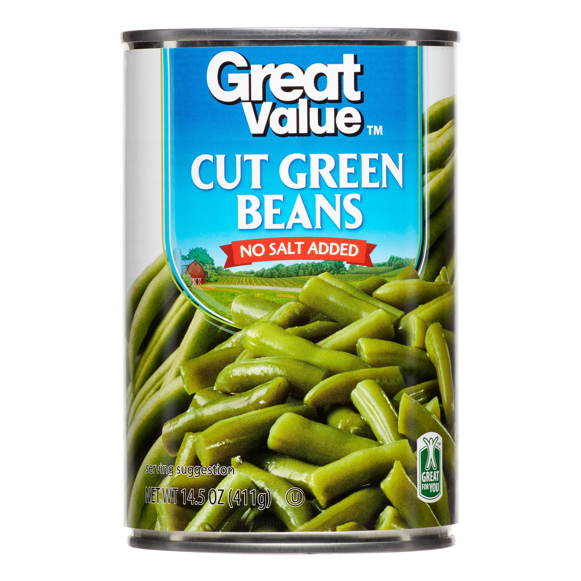 (8 Pack) Great Value No Salt Added Cut Green Beans, 14.5 Oz Image