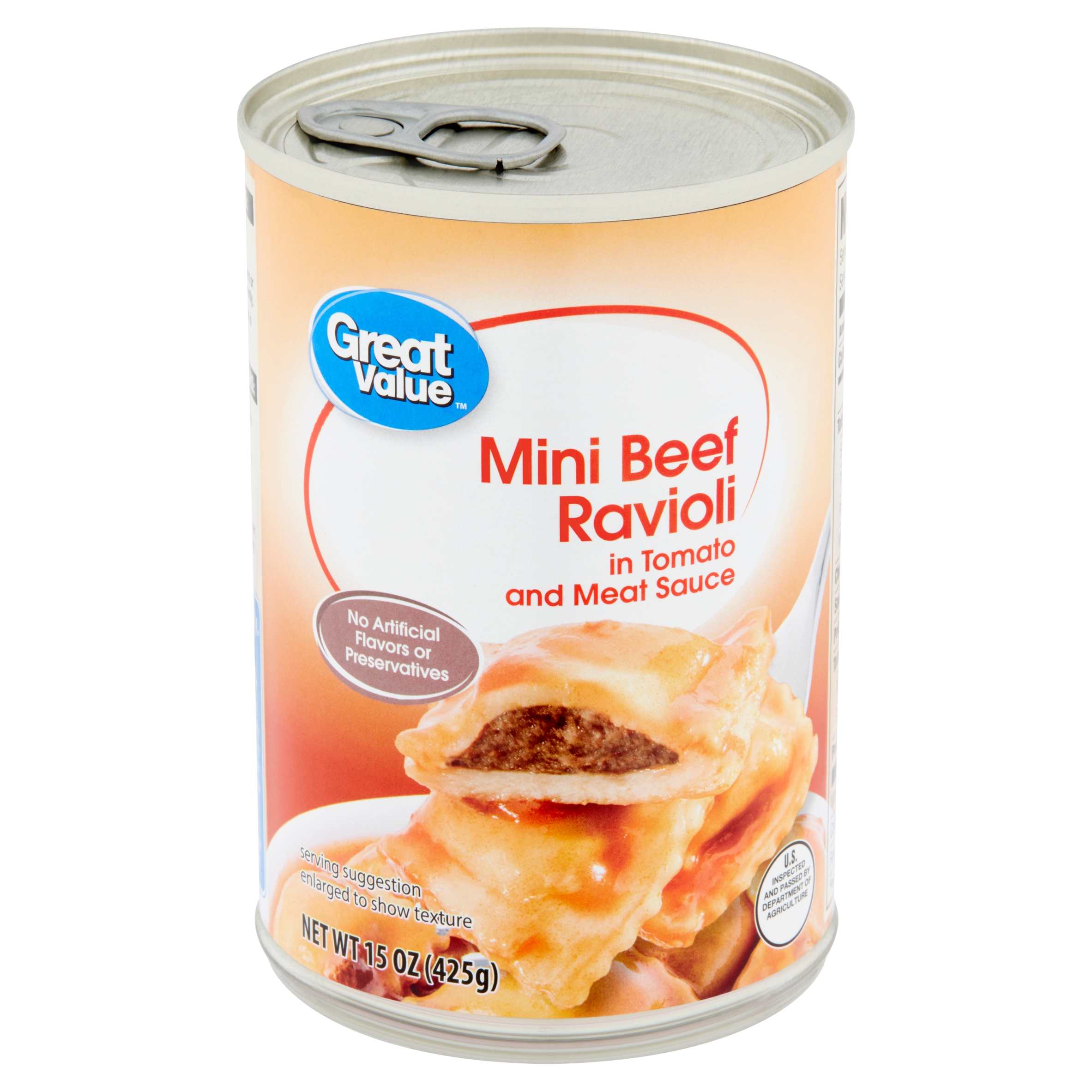 Great Value Mini Beef Ravioli in Tomato and Meat Sauce 15 Oz Image