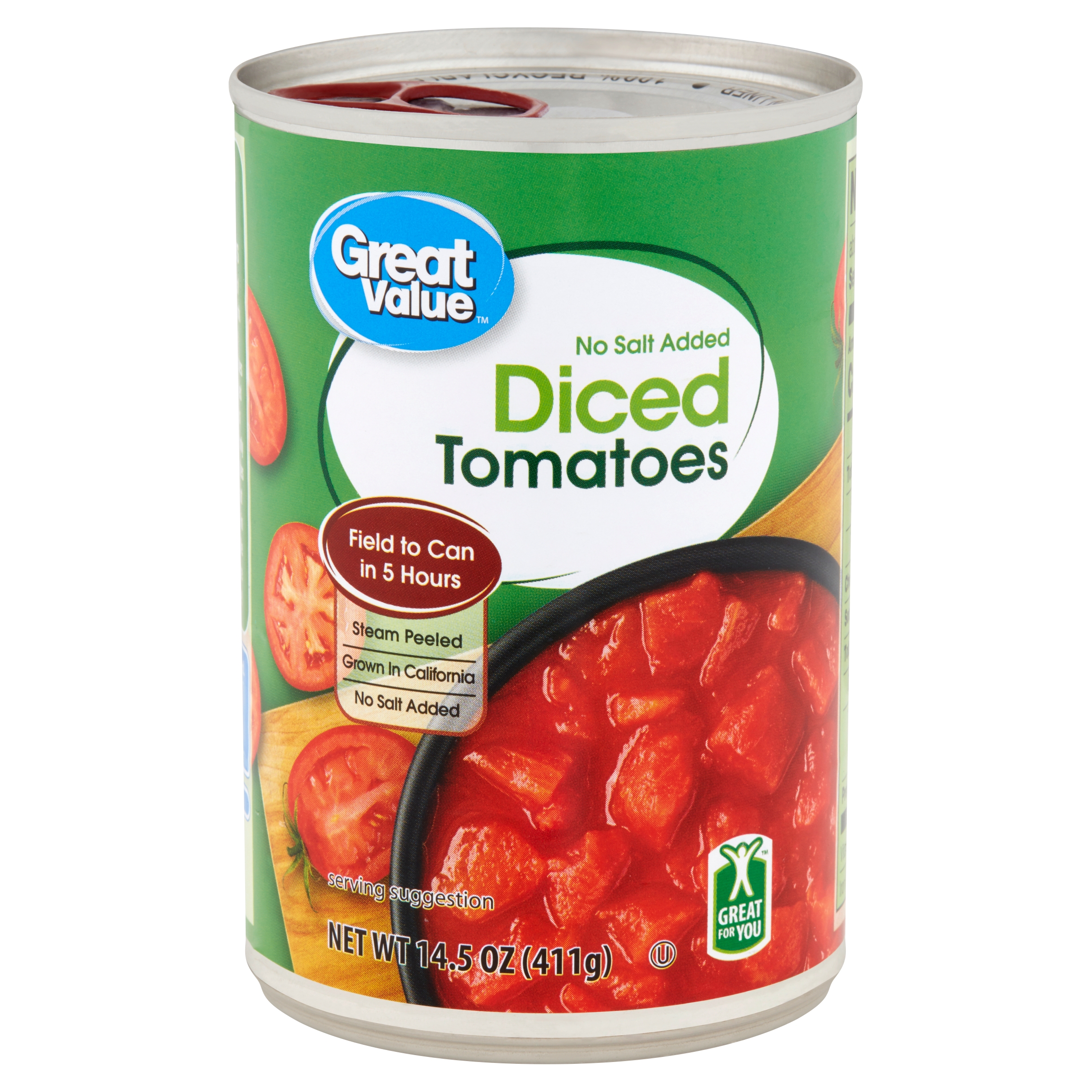 (6 Pack) Great Value No Salt Added Diced Tomatoes, 14.5 Oz Image