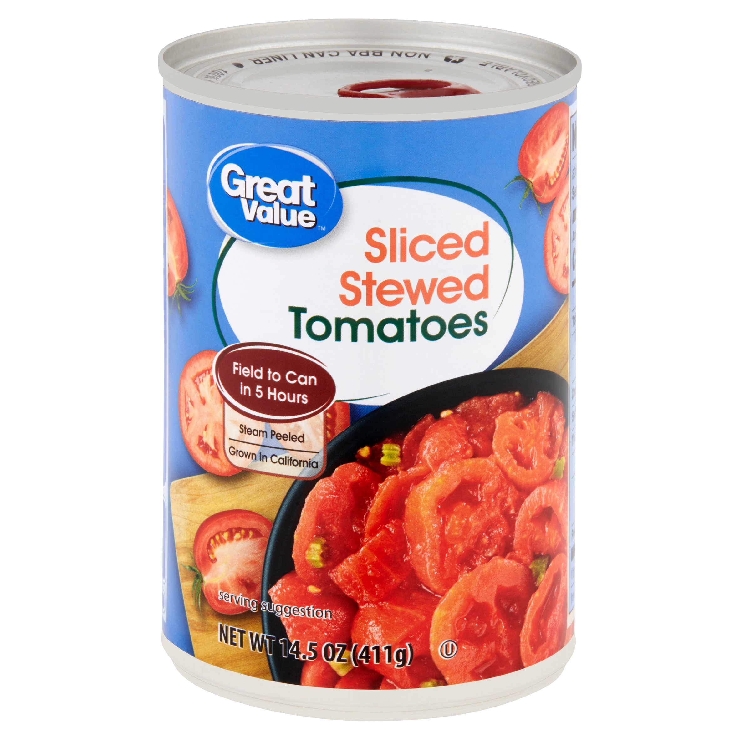 (6 Pack) Great Value Stewed Tomatoes, Sliced, 14.5 Oz Image