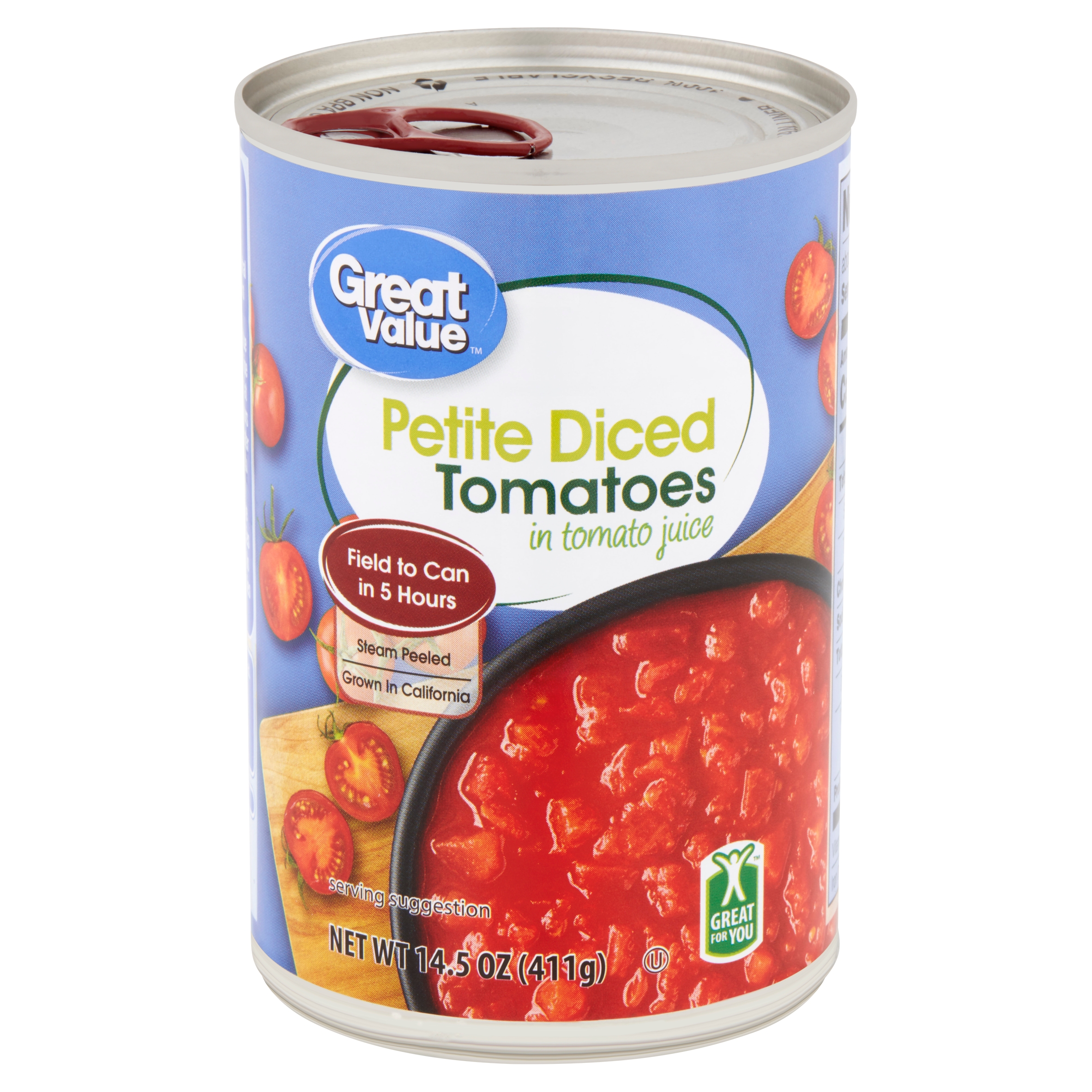 Great Value Petite Diced Tomatoes in Tomato Juice, 14.5 Oz Image