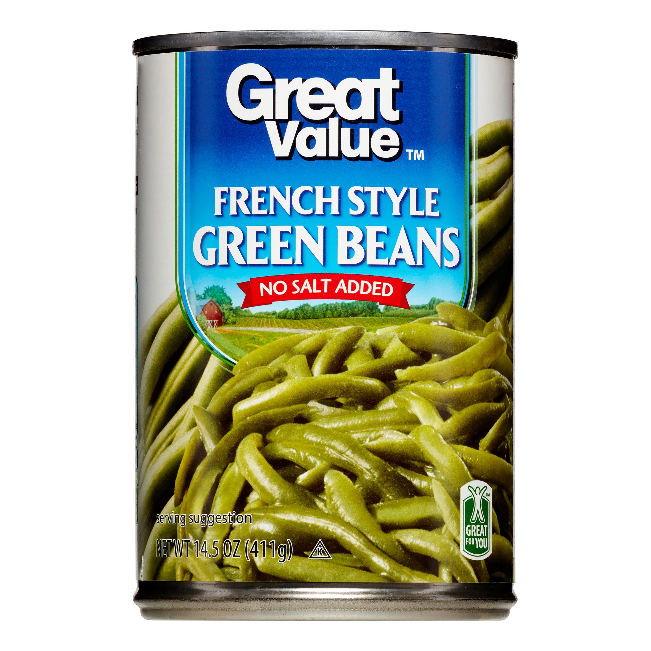 (4 Pack) Great Value French Style Green Beans, No Salt, 14.5 Oz Image