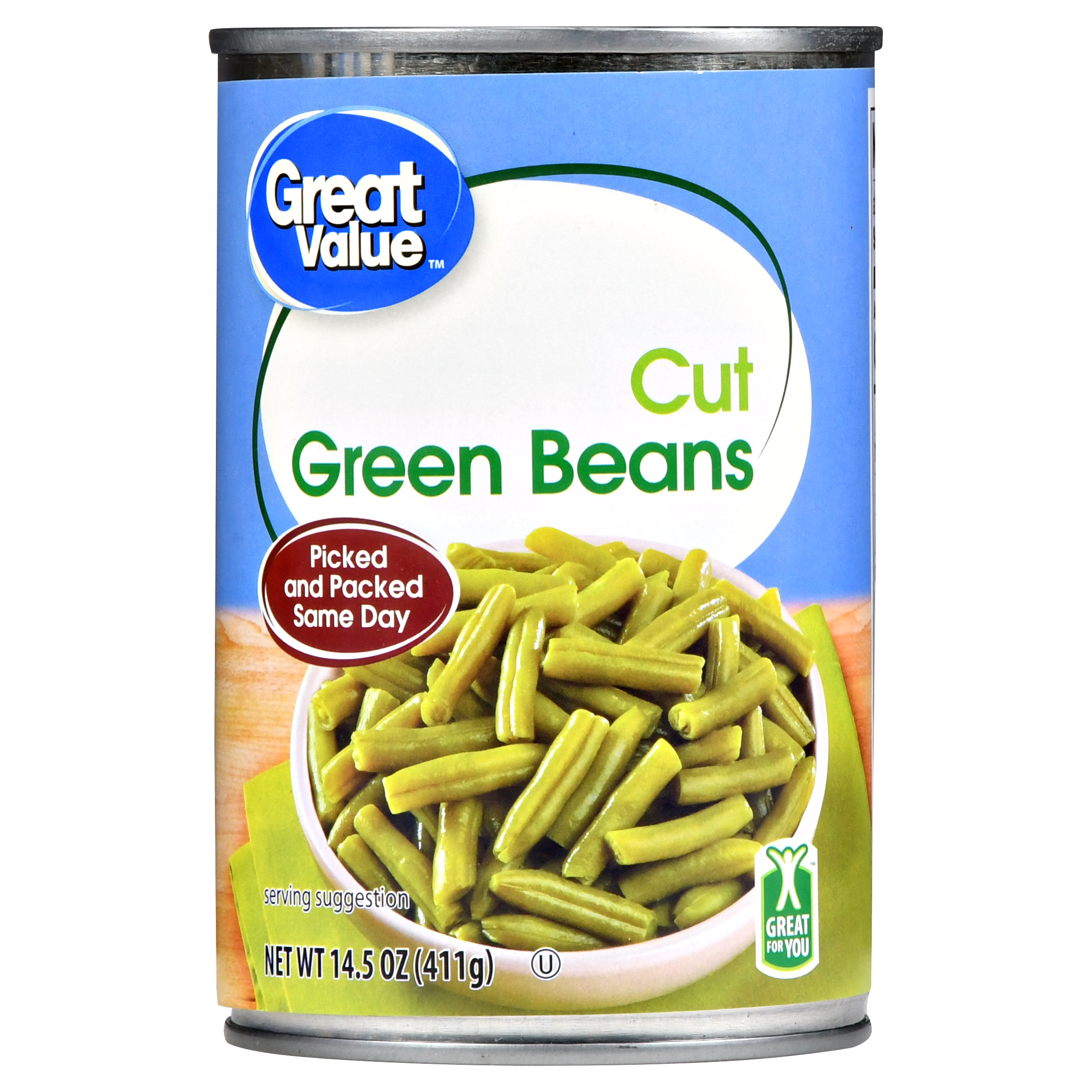 (4 Pack) Great Value Cut Green Beans, 14.5 Oz Image
