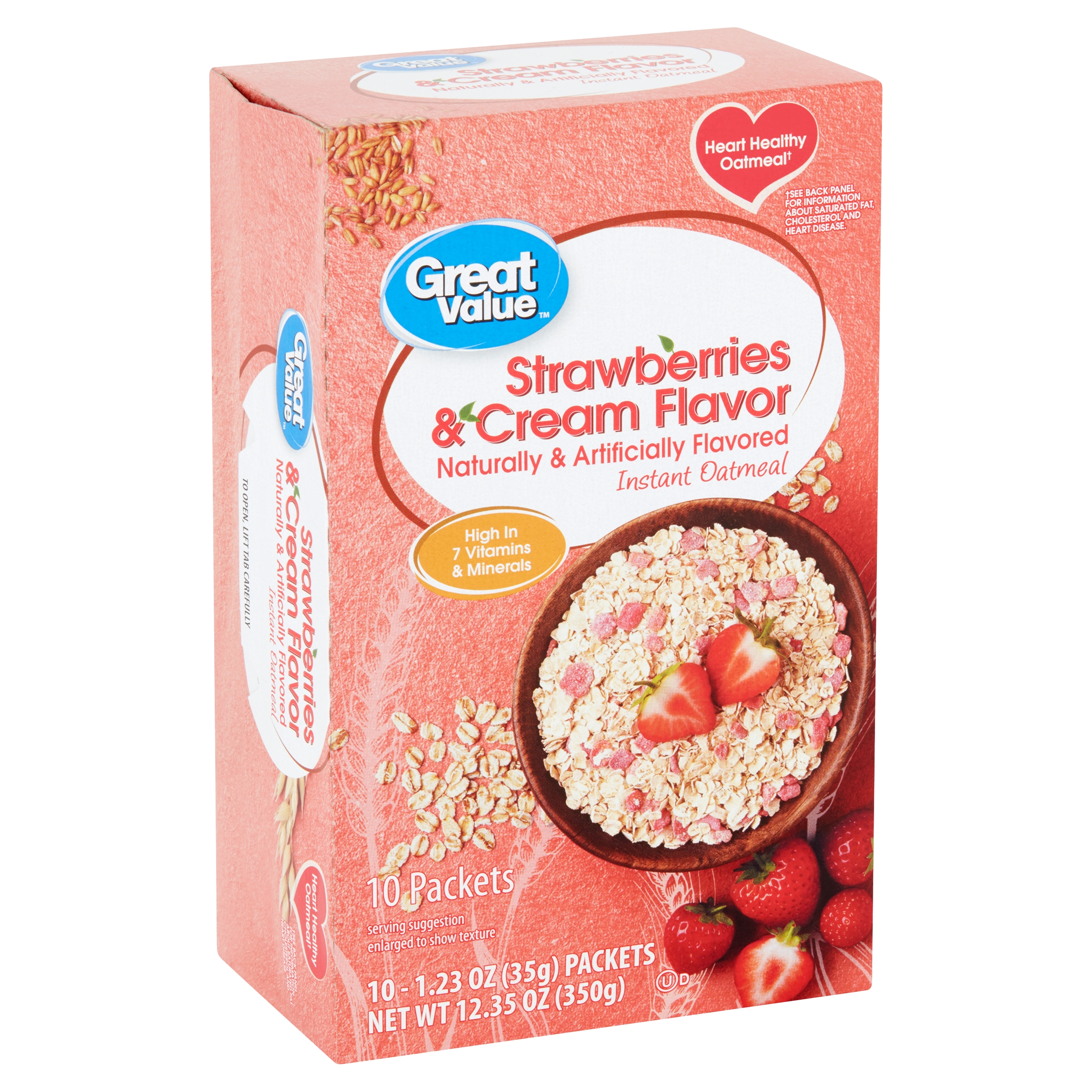 (4 Pack) Great Value Strawberries & Cream Flavor Instant Oatmeal, 1.23 Oz, 10 Count Image