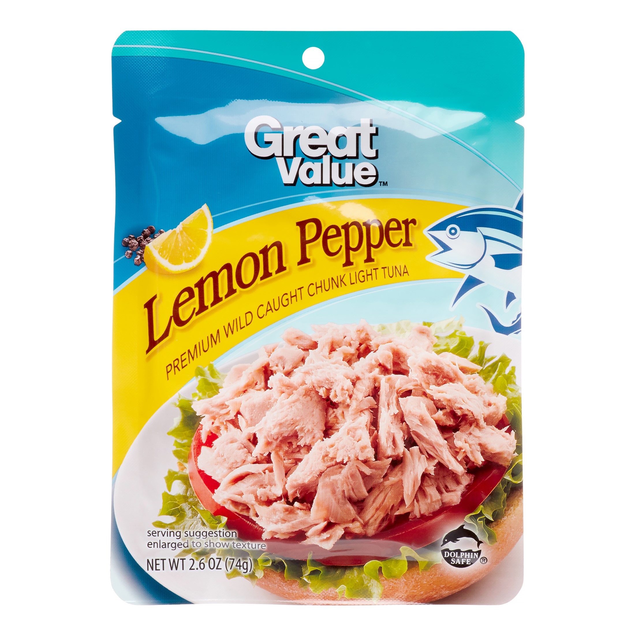 (4 Pack) Great Value Lemon Pepper Tuna Pouch, 2.6 Oz