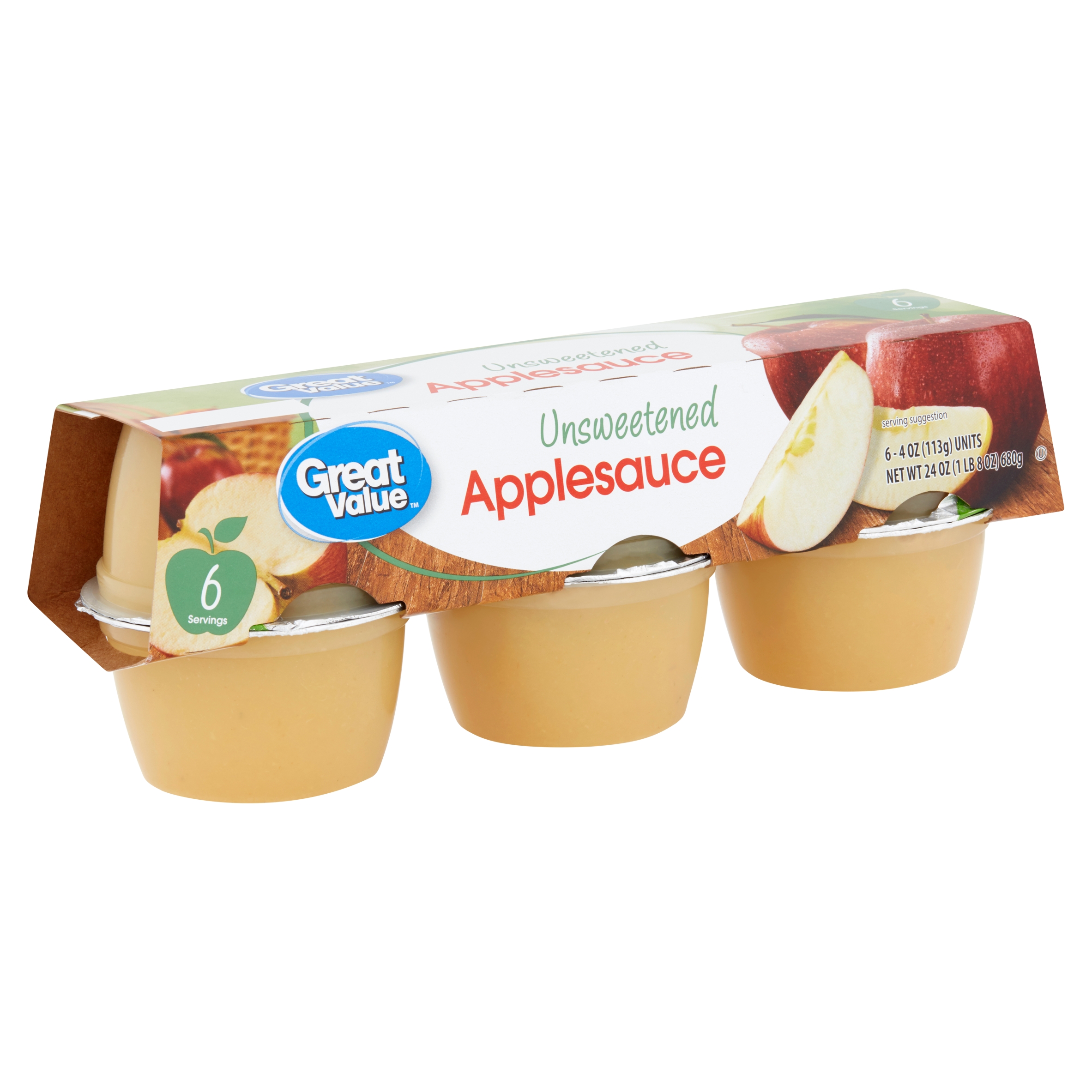 Great Value Unsweetened Applesauce, 4 Oz, 6 Count Image