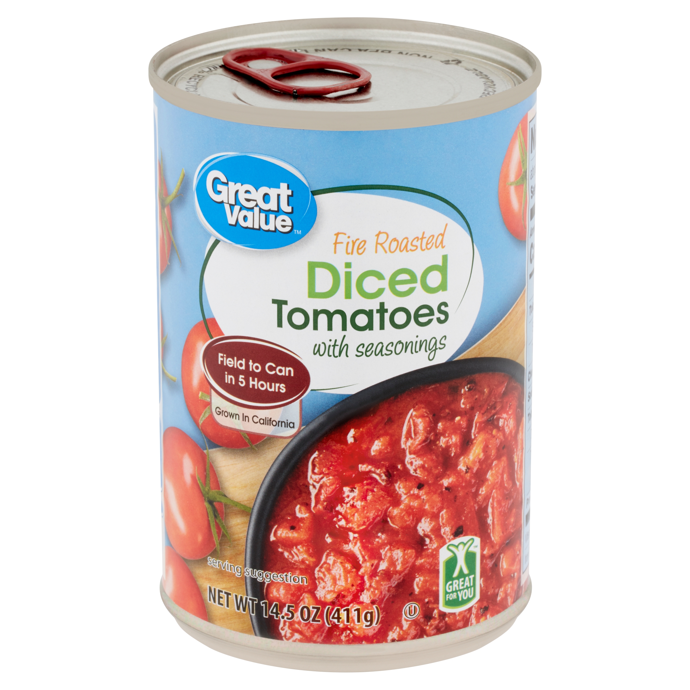 (6 Pack) Great Value Fire Roasted Diced Tomatoes with Seasonings, 14.5 Oz