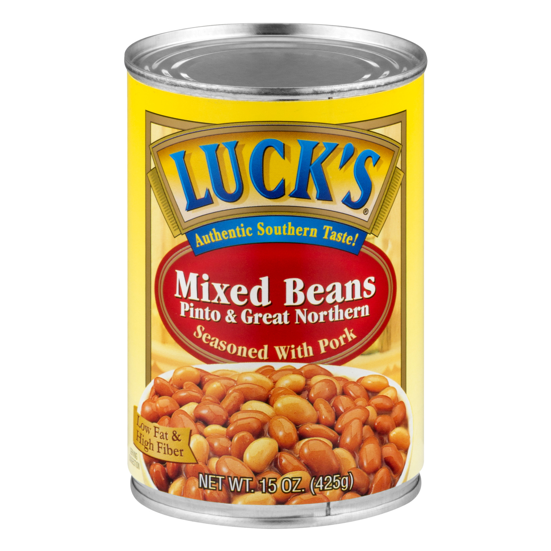 Luck S Mixed Beans (Pinto Beans and Great Northern Beans) Seasoned with Pork 15 Oz Can
