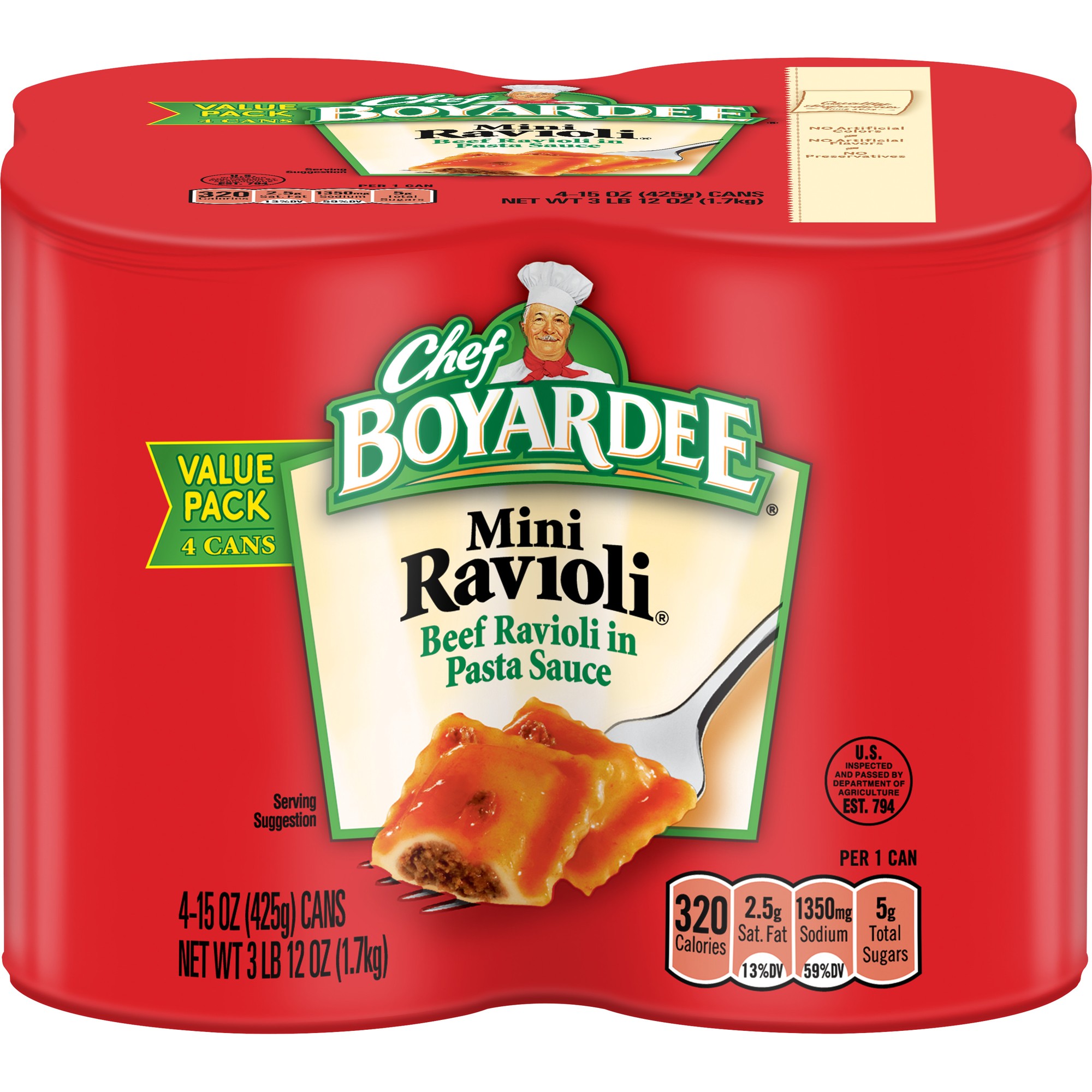 Chef Boyardee Mini Ravioli  Beef Ravioli in Pasta Sauce  Ready-to-Eat Meal  15 Oz. Can (Pack of 4)