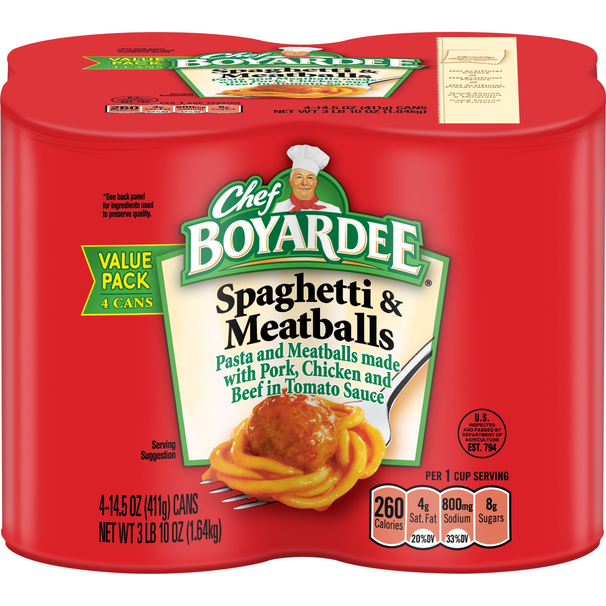 Chef Boyardee Spaghetti & Meatballs in Tomato Sauce  Ready-to-Eat Meal  14.5 Oz. Can (Pack of 4)