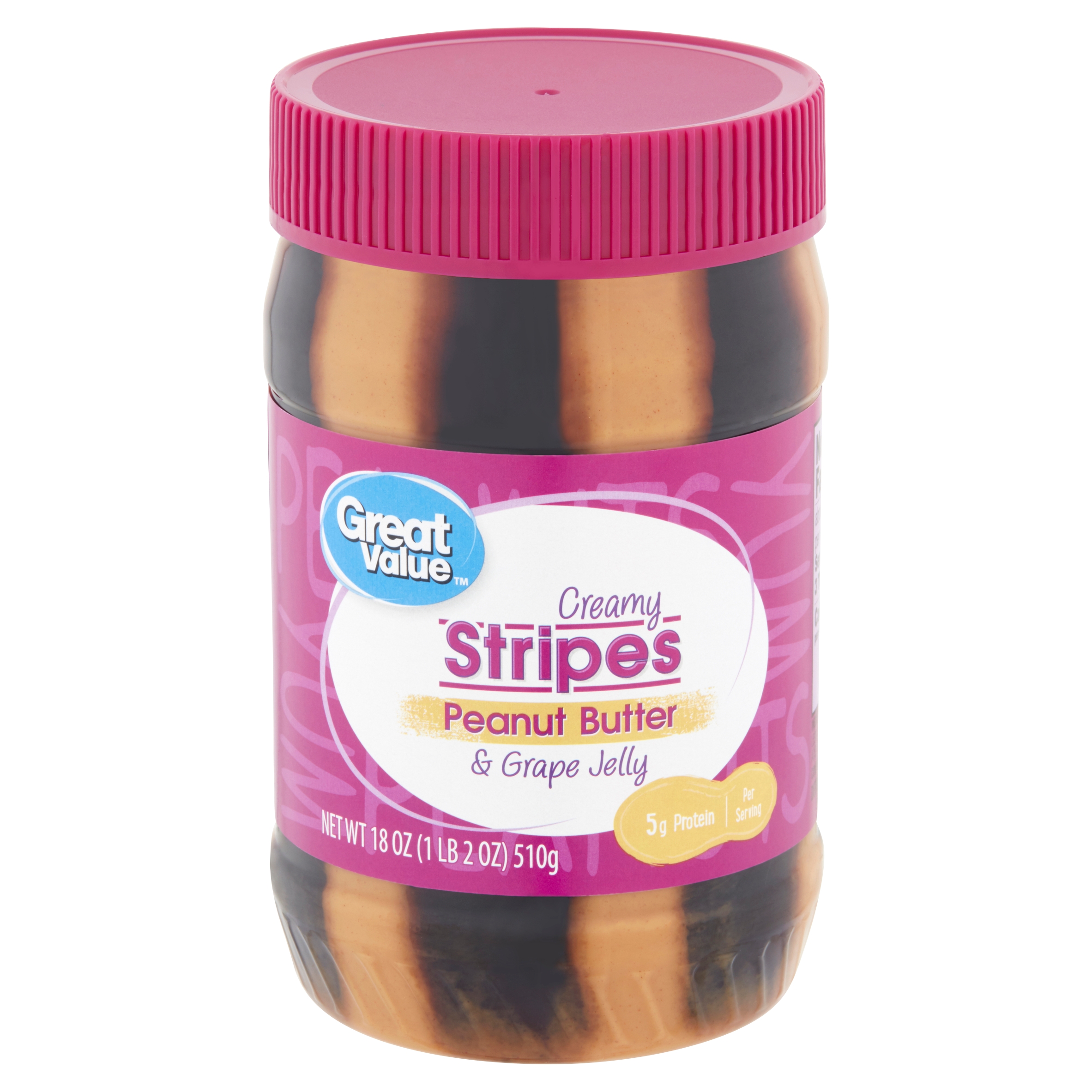 Great Value Creamy Stripes Peanut Butter & Grape Jelly 18 Oz Image