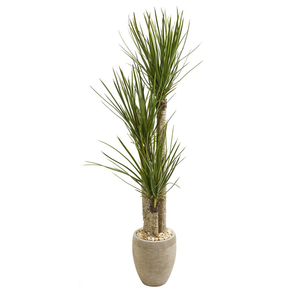 64 in. Indoor Artificial Yucca Tree in Sand Colored Planter