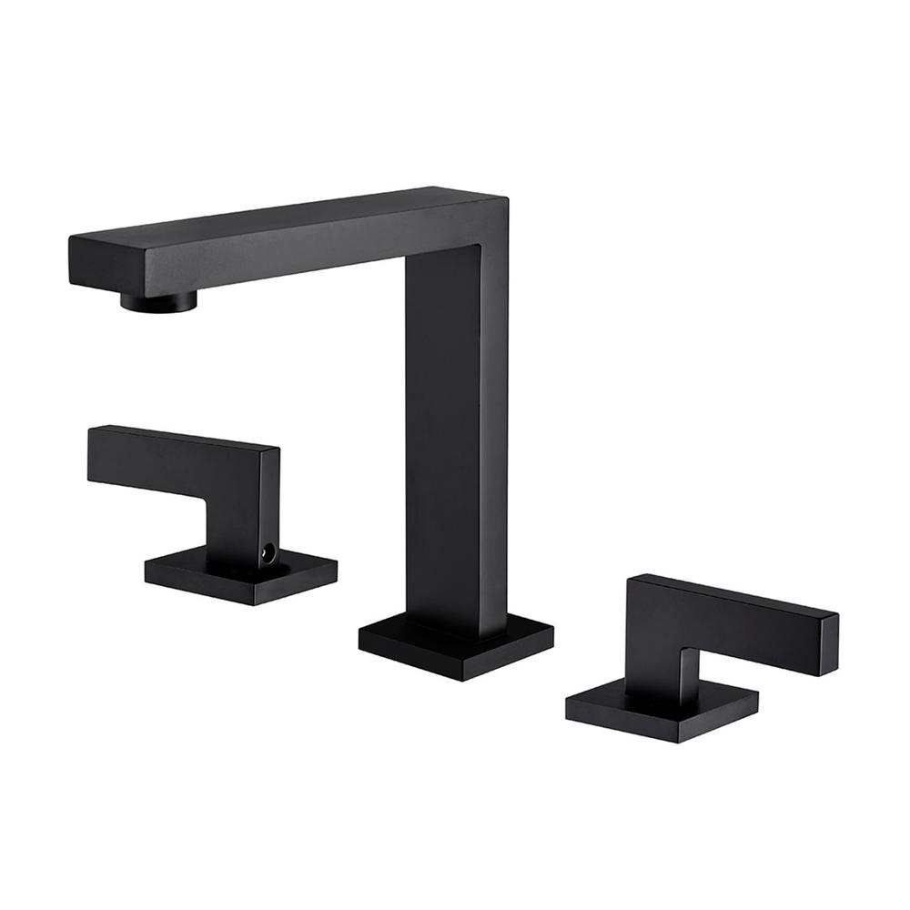 Parrot Uncle Duro 8 in. Widespread Double Handle High Arc Bathroom Faucet in Matte Black