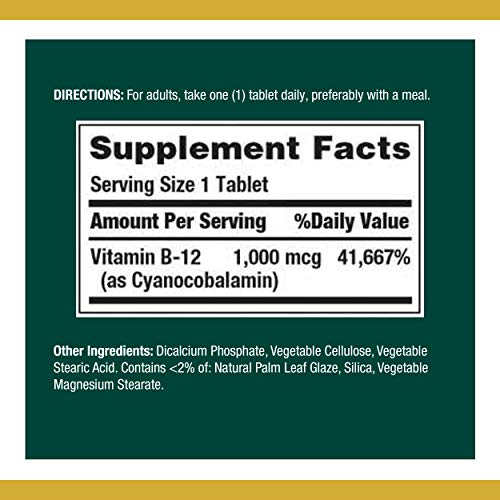 Vitamin B12 by Nature's Bounty, Vitamin Supplement, Supports Energy Metabolism and Nervous System Health, 1000mcg, 200 Tablets thumbnail