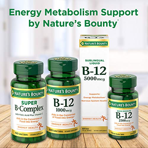 Vitamin B12 by Nature's Bounty, Vitamin Supplement, Supports Energy Metabolism and Nervous System Health, 1000mcg, 200 Tablets thumbnail