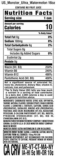 Monster Energy  Ultra Watermelon  Sugar Free Energy Drink  16 Fl Oz  4 Pack thumbnail